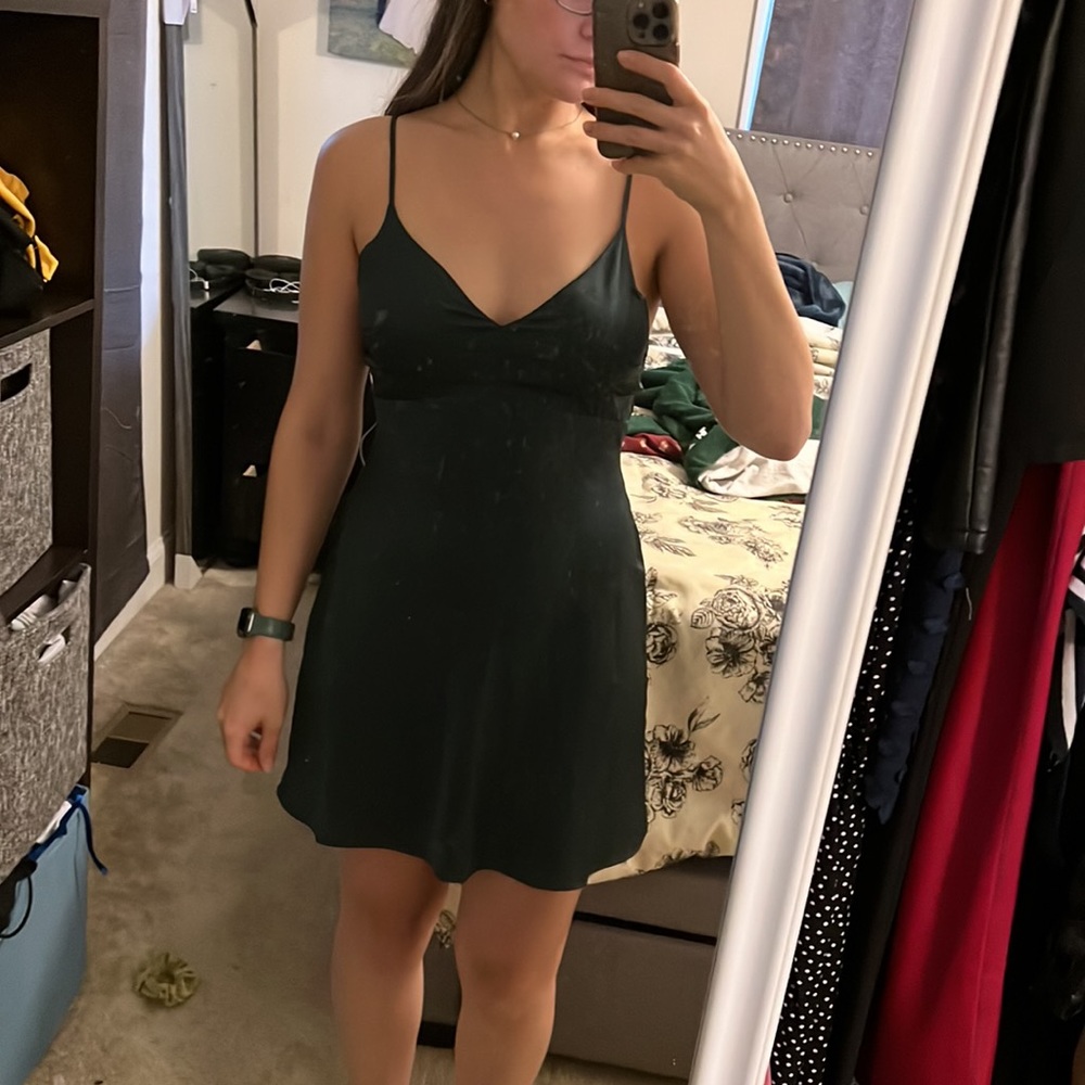 Abercrombie green satin mini dress